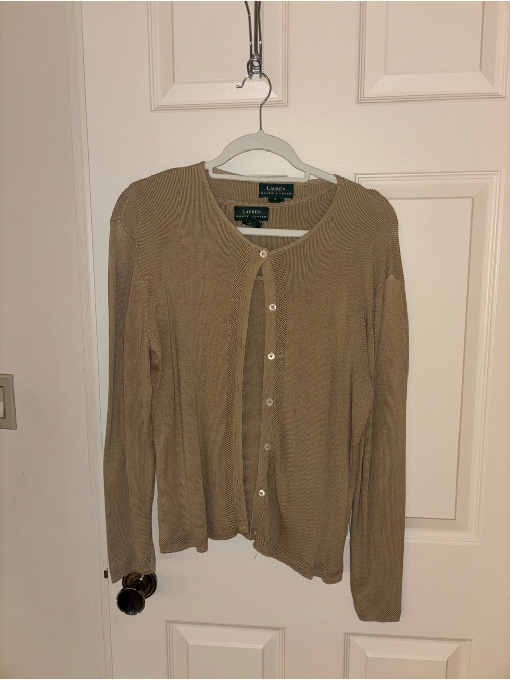 Ralph Lauren Women's 100% silk Tan Button-Front Sweater